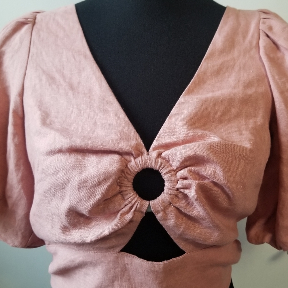 JETS AUSTRALIA NWT Linen Jetset Puff Sleeve Top Musk Small - Picture 7 of 8